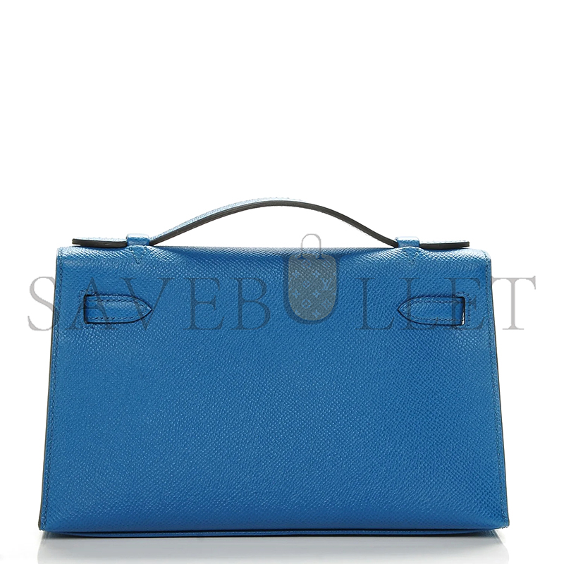 HERMES MASTER KELLY POCHETTE EPSOM BLEU IZMIR PALLADIUM HARDWARE (22*14*7cm)